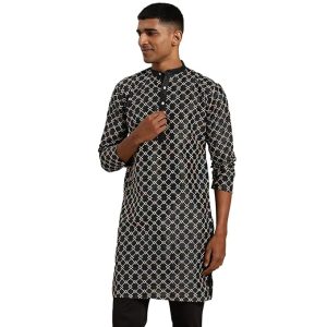 SOJANYA (Since 1958 Men’s Silk Blend Long Kurta with All Over Multi-Thread Embroidery