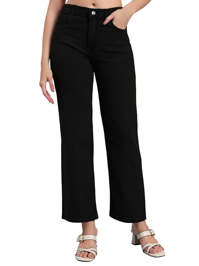 KARGEENS Women's Cotton Loose Fit Wide Leg High Rise Jeans Pant - Image 3