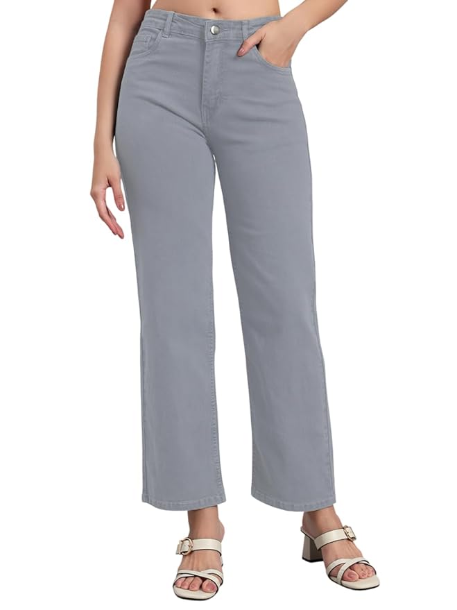 KARGEENS Women's Cotton Loose Fit Wide Leg High Rise Jeans Pant - Image 5