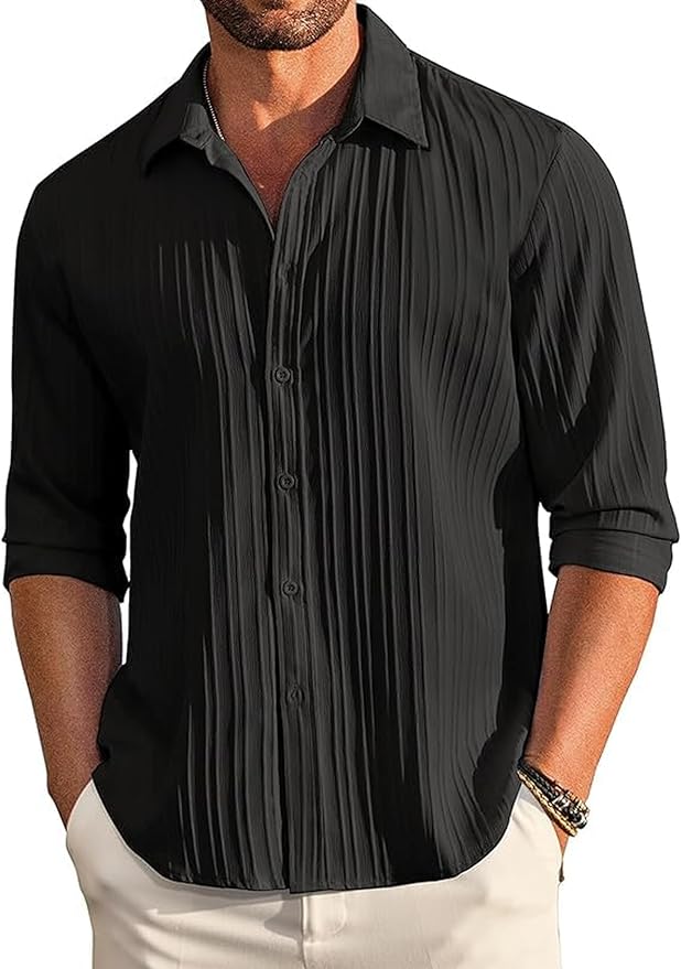 CB-COLEBROOK Men's Casual Button Down Shirts Long Sleeve Linen Shirt Fashion Textured Beach Summer Shirts| Men Stylish Shirt | Men Fancy (Available in Plus Size) - Image 2