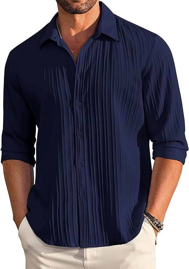 CB-COLEBROOK Men's Casual Button Down Shirts Long Sleeve Linen Shirt Fashion Textured Beach Summer Shirts| Men Stylish Shirt | Men Fancy (Available in Plus Size) - Image 3