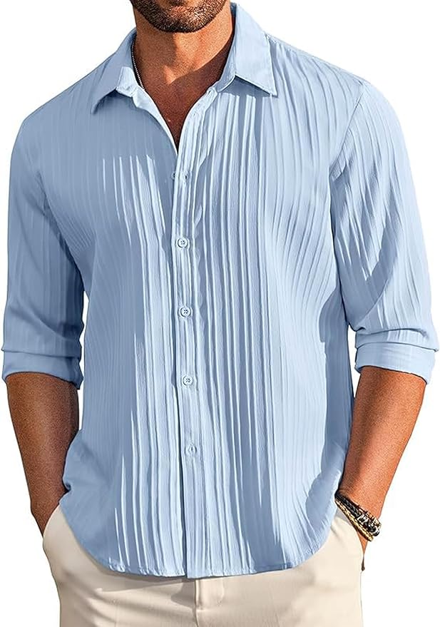 CB-COLEBROOK Men's Casual Button Down Shirts Long Sleeve Linen Shirt Fashion Textured Beach Summer Shirts| Men Stylish Shirt | Men Fancy (Available in Plus Size) - Image 4