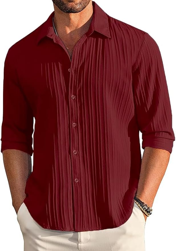 CB-COLEBROOK Men's Casual Button Down Shirts Long Sleeve Linen Shirt Fashion Textured Beach Summer Shirts| Men Stylish Shirt | Men Fancy (Available in Plus Size) - Image 6