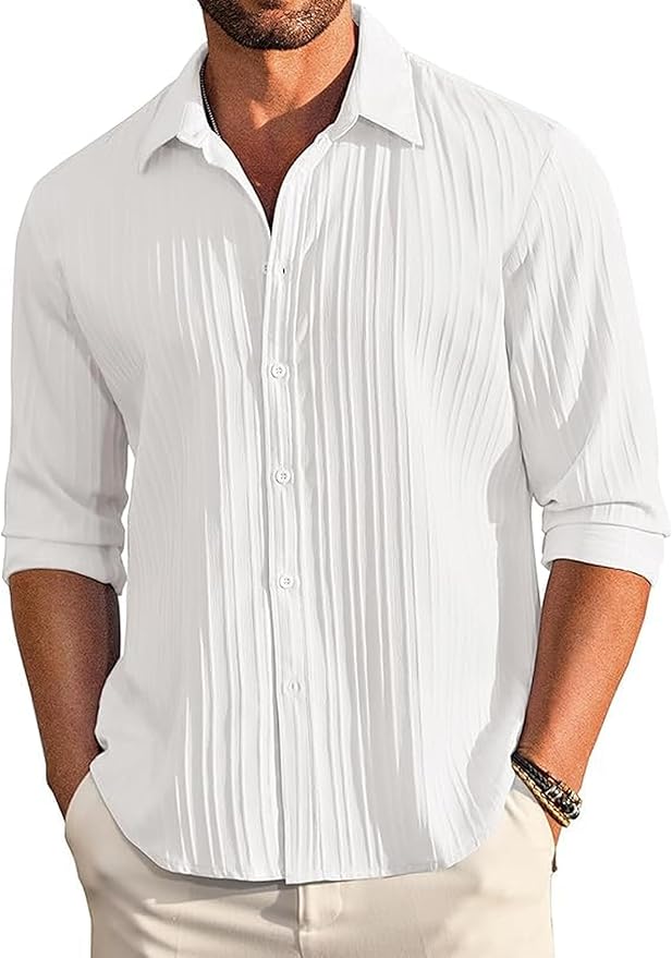 CB-COLEBROOK Men's Casual Button Down Shirts Long Sleeve Linen Shirt Fashion Textured Beach Summer Shirts| Men Stylish Shirt | Men Fancy (Available in Plus Size) - Image 5